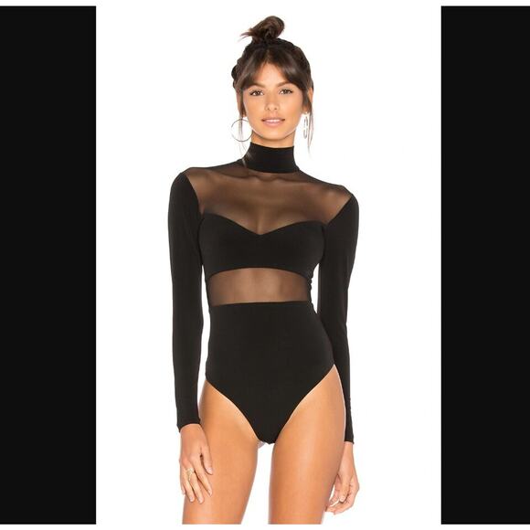 Nookie Size Large L Black Hypnotise Mesh Long Sleeve Mock Neck Knit Bodysuit NEW - Picture 2 of 6